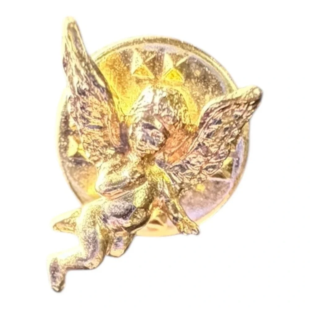 Angelic Religious Unbranded Lapel‎ Pin Set Gold Tone Cherub Praying Hands